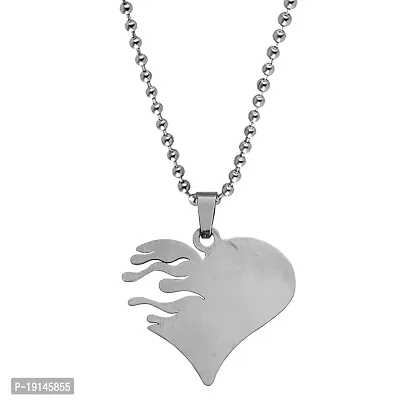 Sullery Heart Wave Lifeline Heart Beat Couple Lover Gift Locket Silver Stainless Steel Couple Love Gift Jewellery Pendant Necklace Chain for Men and Women-thumb0