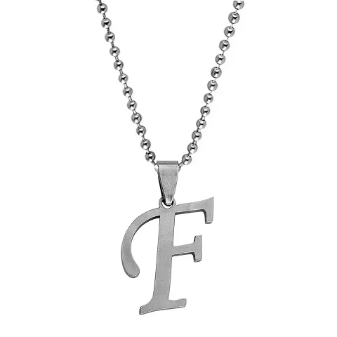 M Men Style English Alphabet Initial Charms Letter Initial F Alphabet Silver Stainless Steel Letters Script Name Pendant Chain Necklace from A-Z for For Men And Women