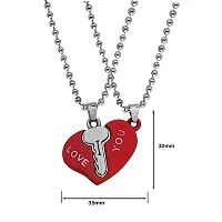 Sullery Valentine Day Gift Heart Lock and Key Puzzle Couple Lovers 2Pc Red and Silver Metel Necklace Chain for Men and Women-thumb1