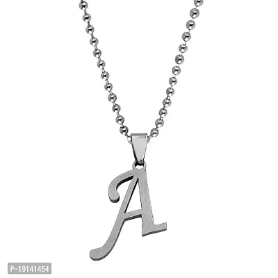 M Men Style English Alphabet Initial Charms Letter Initial A Alphabet Silver Stainless Steel Letters Script Name Pendant Chain Necklace from A-Z for For Men And Women