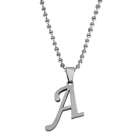 M Men Style English Alphabet Initial Charms Letter Initial A Alphabet Silver Stainless Steel Letters Script Name Pendant Chain Necklace from A-Z for For Men And Women
