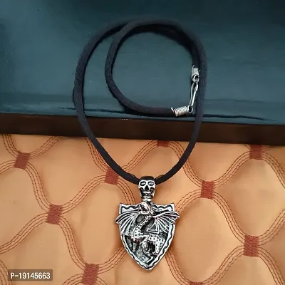 M Men Style Rock Biker Jewellery Viking Skull Head With Dragon Black And Silver Zinc Metal And Cotton Dori Pendant Chain For Men And Women SPn2022874-thumb4