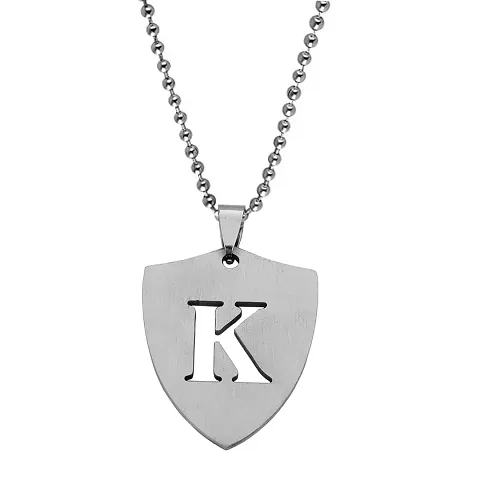 M Men Style English Alphabet Initial Charms Letter Initial K Alphabet Silver Stainless Steel Letters Script Name From A-Z Pendant Necklace Chain For Men And Women