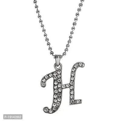 M Men Style Name English Alphabet H Letter Initials Letter Locket Pendant Necklace Chain and His Silver Crystal and Zinc Alphabet Pendant Necklace ChainUnisex