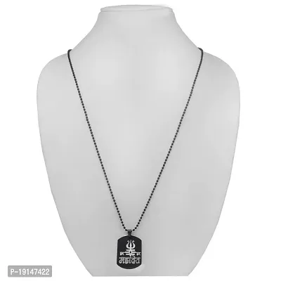 Sullery Lord Har Har Mahadev Shiva Trishul Locket Black Silver Stainless Steel Necklace Pendant-thumb3