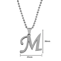 M Men Style English Alphabet Initial Charms Letter Initial M Alphabet Silver Stainless Steel Letters Script Name Pendant Chain Necklace from A-Z for For Men And Women-thumb1