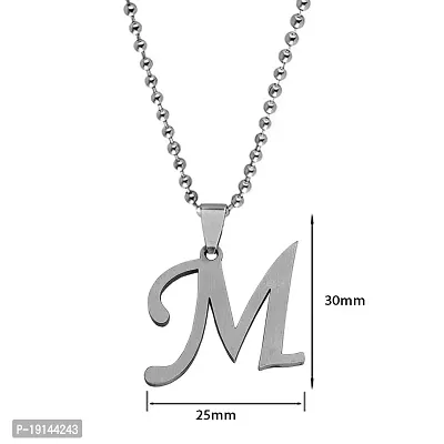 M Men Style English Alphabet Initial Charms Letter Initial M Alphabet Silver Stainless Steel Letters Script Name Pendant Chain Necklace from A-Z for For Men And Women-thumb2