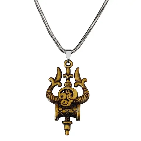 Men Style Lord Shiv Trishul Damaru Tamil Om Snake Chain Zinc And Metal Pendant Necklace For Men And women