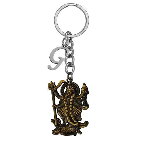 M Men Style Hindu Deity Powerful Mata Goddess Maha Kali Kalika Devi Initial Letter Alphabet - G Copper Zinc And Metal Keychain For Men And Women