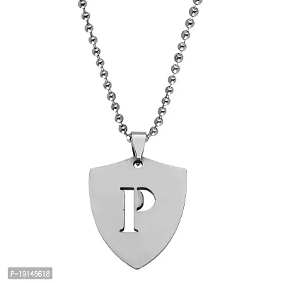 M Men Style English Alphabet Initial Charms Letter Initial P Alphabet Silver Stainless Steel Letters Script Name A-Z Pendant Necklace Chain For Men And Women