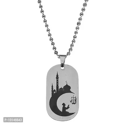 M Men Style Religious Muslim Allah Prayer Islamic Jewelry Black And Silver Stainless Steel Pendant Necklace Chain For Men And Women LSPn22032