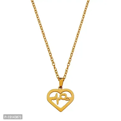M Men Style Heart Shape Heartbeat Lifeline Gold Stainless steel Pendant Neckace Chain For Women And Girls