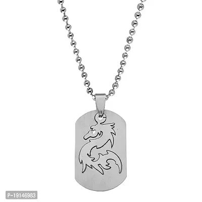 Sullery Men Party Gift Lovely Gifts Cute Hip Hop Dinasour Dragon Locket with Chain Silver Stainless Steel Fashion Man Biker Jewelry Pendant Necklace Chain for Men and Women