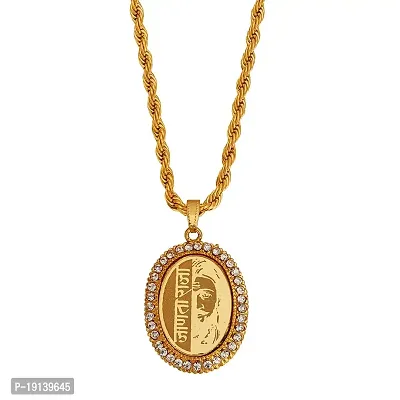 Sullery Crystal Chhatrapati Shivaji Maharaj with Rope Goldplated Brass Chain for Boys  Mens Gold Crystal and Brass Oval Shape Pendant Necklace Chain for Men and Boys
