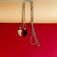 Sullery Valentine Gift Broken Half Heart Unique Split Heart Matching Couple's Set Pendant Locket with 2 Chain His and Her Gold and Black Zinc Metal Heart Pendant Necklace Chain for Men and Women-thumb2
