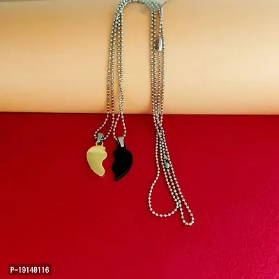 Sullery Valentine Gift Broken Half Heart Unique Split Heart Matching Couple's Set Pendant Locket with 2 Chain His and Her Gold and Black Zinc Metal Heart Pendant Necklace Chain for Men and Women-thumb3