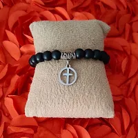 M Men Style 6mm Beads Black Religious Christ Cross In Round Elastic Strachable Charm Crystal Bracelet For Men And Wen LCBR31I509-thumb3