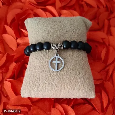 M Men Style 6mm Beads Black Religious Christ Cross In Round Elastic Strachable Charm Crystal Bracelet For Men And Wen LCBR31I509-thumb4