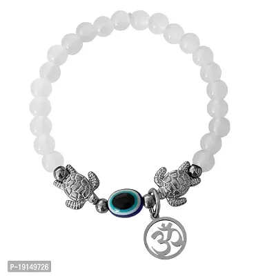 M Men Style 6mm Beads White Yoga Meditation OM Turtle Evil Eye Elastic Strachable Charm Crystal Bracelet For Men And Women LCBR10A501