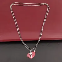 Sullery Valentine Day Gift Heart Lock and Key Puzzle Couple Lovers 2Pc Red and Silver Metel Necklace Chain for Men and Women-thumb3