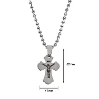 Sullery Crucifix Jesus Cross Bible Prayer Mary Christmas Gift Locket with Chain Silver Stainless Steel Religious Spiritual Jewellery Pendant Necklace Chain for Men and Women-thumb1