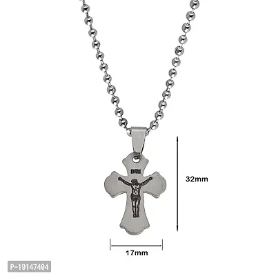 Sullery Crucifix Jesus Cross Bible Prayer Mary Christmas Gift Locket with Chain Silver Stainless Steel Religious Spiritual Jewellery Pendant Necklace Chain for Men and Women-thumb2