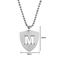 M Men Style English Alphabet Initial Charms Letter Initial M Alphabet Letters Script Name Silver Stainless Steel Pendant Necklace Chain For Men And Women-thumb1
