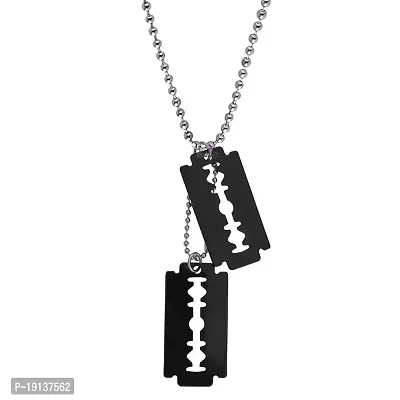 Sullery Stylish Razor Double Blade Beveled Edge Dog Tag Black And Silver Stainless Steel Necklace Chain For Men And Women