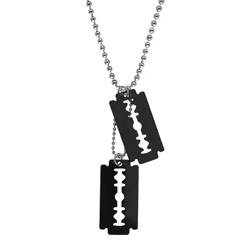 Sullery Stylish Razor Double Blade Beveled Edge Dog Tag Black And Silver Stainless Steel Necklace Chain For Men And Women