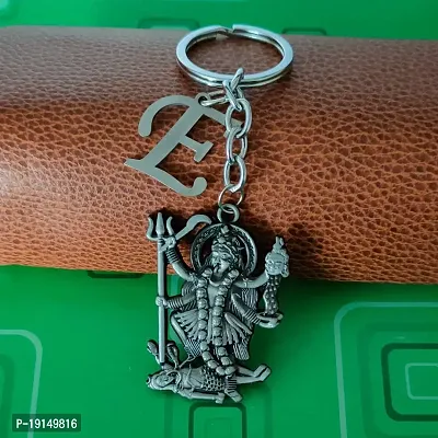 M Men Style Hindu Deity Powerful Mata Goddess Maha Kali Kalika Devi Initial Letter Alphabet - E Grey Zinc And Metal Keychain For Men And Women SKey2022449-thumb4