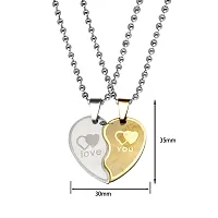 M Men Style Trendy Love You Broken Heart Couple Engraved Dual Couple Locket 1 PairSilver Gold Stainless Steel Pendant Necklace Chain Set for Men and Women-thumb1