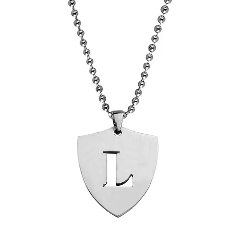 M Men Style English Alphabet Initial Charms Letter Initial L Alphabet Letters Script Name Silver Stainless Steel Pendant Necklace Chain For Men And Women