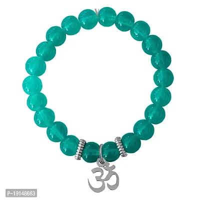 M Men Style 6mm Beads Green Yoga Meditation OM Elastic Strachable Charm Crystal Bracelet For Men And Women LCBR18B502