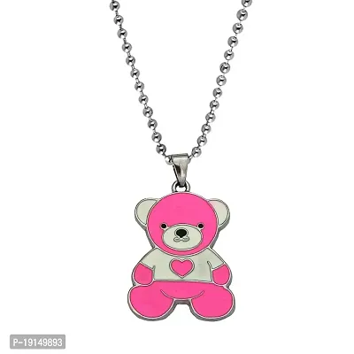 M Men Style Panda Animal Teddy Heart Bear Playboy Cartoon Charm Friendship Lover Couple Card Gift pink And Silver Zinc And Metal Pendant Necklace Chain For Men And Women
