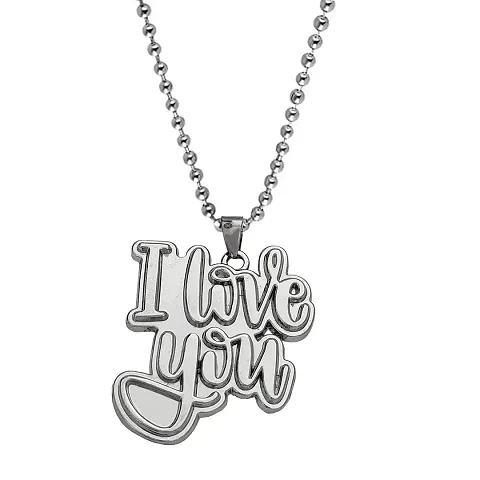 M Men StyleI Love You Alphabet Letter Lockcet With Chain Silver Zinc Metal Pendant Necklace Chain For Men And Women
