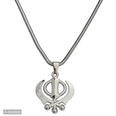 M Men StyleBold Heavy Sikh Khanda Sardar Sikhism Silver Stainless Steel Pendant Necklace Chain for Unisex