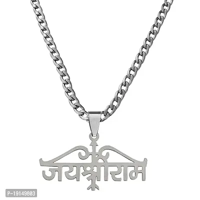 M Men Style Personalised Religious Jay Shree Ram Locket Bikers Jewelry Link Chain Silver Stainless Steel Pendant Necklace For Men And Women LC306