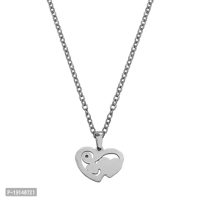 M Men Style Double Heart Silver Stainless steel Pendant Neckace Chain For Women And Girls-thumb0