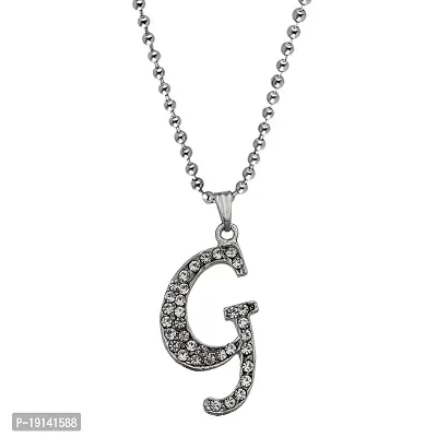M Men Style Name English Alphabet G Letter Initials Letter Locket Pendant Necklace Chain and His Silver Crystal and Zinc Alphabet Pendant Necklace ChainUnisex-thumb0