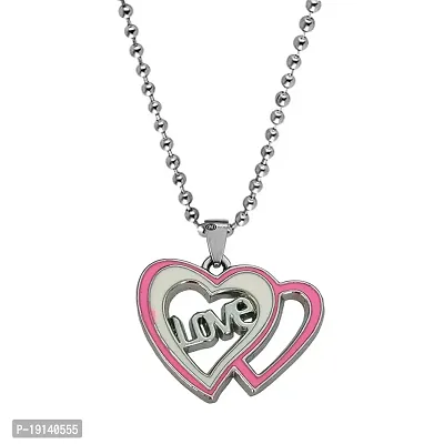 M Men Style Double Heart Alphabet Love Charm Locket With Chain pink And Silver Zinc And Metal Alphabet Pendant Necklace Chain For Men And Women-thumb0