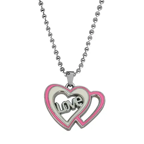 M Men Style Double Heart Alphabet Love Charm Locket With Chain pink And Silver Zinc And Metal Alphabet Pendant Necklace Chain For Men And Women