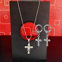 M Men Style Religious Lord Jesus Christ Cross Locket With Cross Earring Silver Gold Metal Stainless Steel Combo Set For Men SComboa21-thumb1