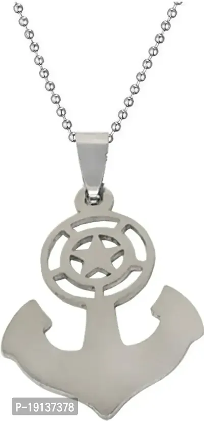 Sullery Anchor Ship Wheel Locket with Chain Silver Stainless Steel Necklace Chain for Men and Women-thumb0
