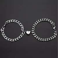 M Men Style Valentine Gift Magnetic Couple Love Chain Link Bangle Charm Silver Stainless Steel Bracelet For Lovers-thumb1