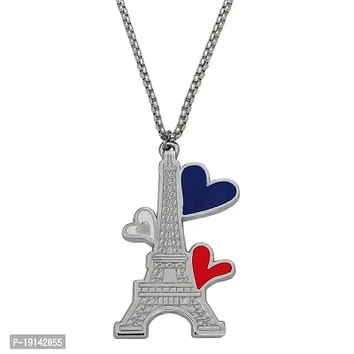 M Men Style Eiffel Tower France Paris Locket With Chain Silver Zinc Metal Religious Pendant Necklace Chain For Men And Women