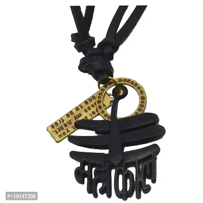 Sullery Religious Jewelry Rock Shiv Mahadev Shiva Locket Black Leather Metal Necklace Pendant-thumb0