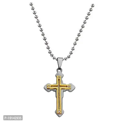 Sullery Christmas Gift Lord Holy Jesus Cross Christ Crucifix Gold and Silver Stainless Steel 01 Necklace Pendant for Men and Women