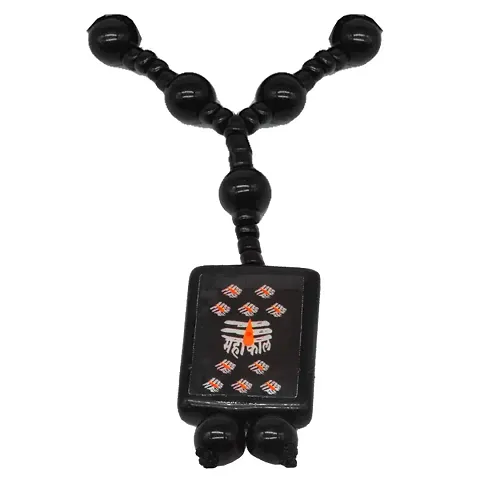 Religious Jewelry Mahakal Locket Black White Crystal Cotton Dori Necklace Pendant