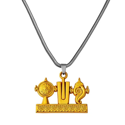 M Men Style Religious Lord Tirupati Balaji Shanku Chakra Namam Snake Chain Bronze Zinc And Metal Pendant Necklace For Men And Women SPn20221068