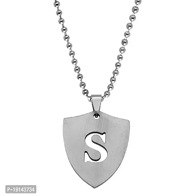 M Men Style English Alphabet Initial Charms Letter Initial S Alphabet Silver Stainless Steel Letters Script Name from A-Z Pendant Necklace Chain For Men And Women-thumb0